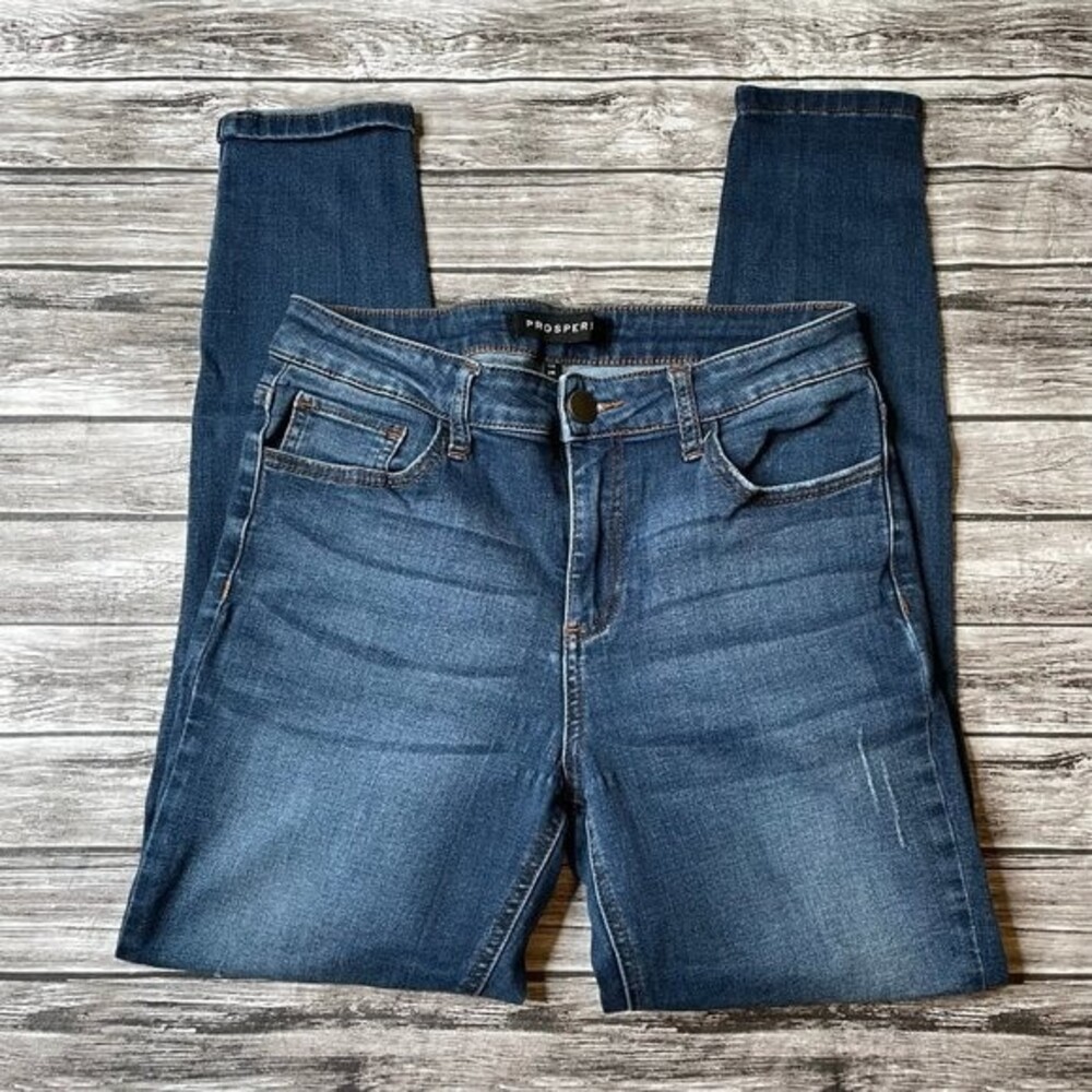 Prosperity Women's High Rise Skinny Jeans Distressed Blue 29 Dark Wash Stretch